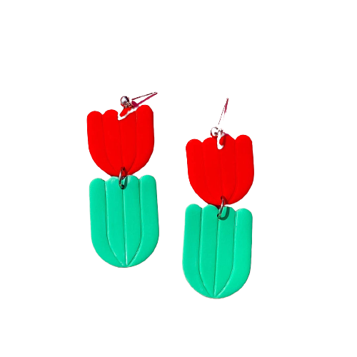 Red Tulip Polymer Clay Dangle Earrings