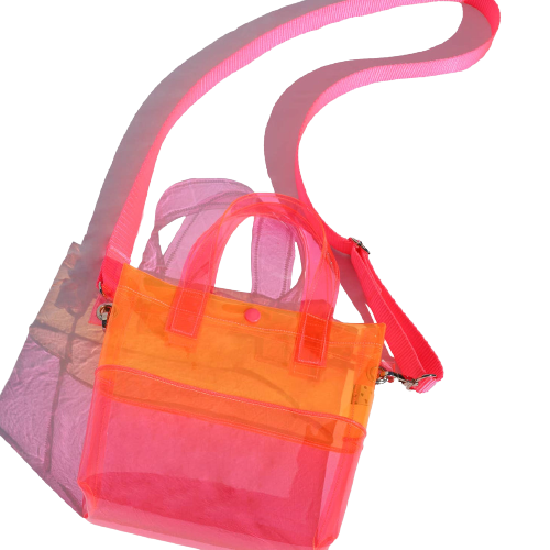 Pink & Orange Vinyl Handle Bag