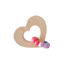 Load image into Gallery viewer, Heart Grasping Wooden Baby Toy with Teething Beads

