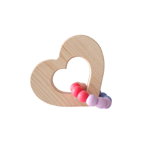 Heart Grasping Wooden Baby Toy with Teething Beads