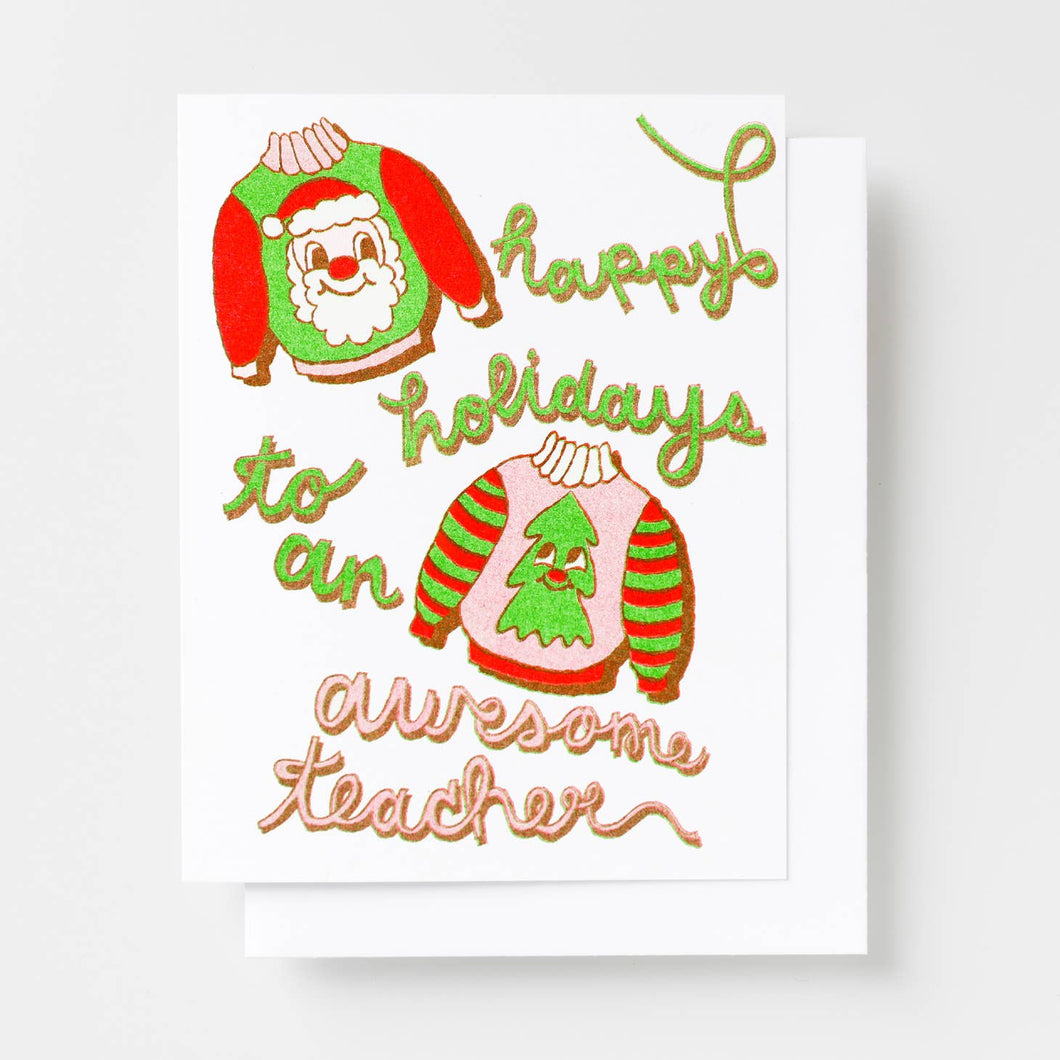 Happy Holidays To An Awesome Teacher Risograph Card