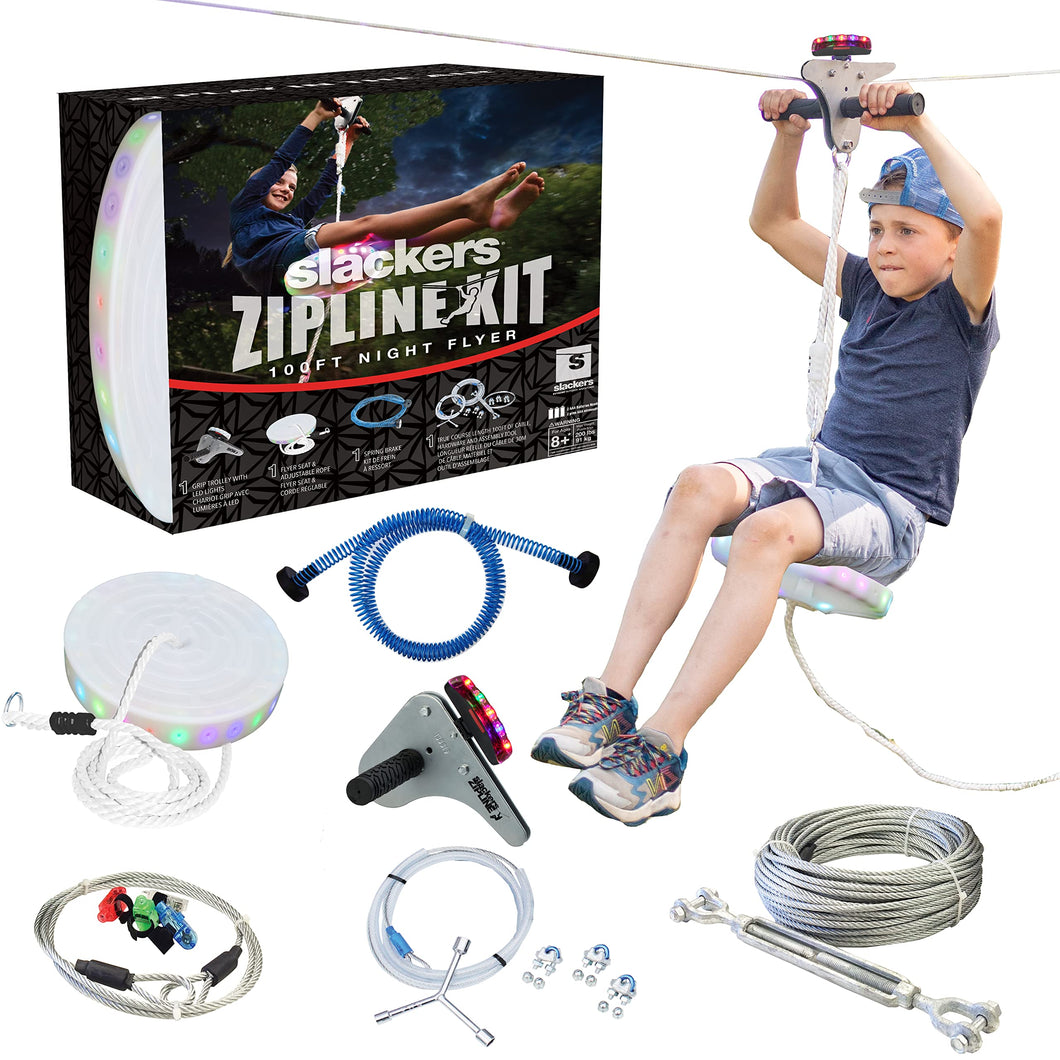 100 Ft Zipline Night Riderz Kit With Spring Brake