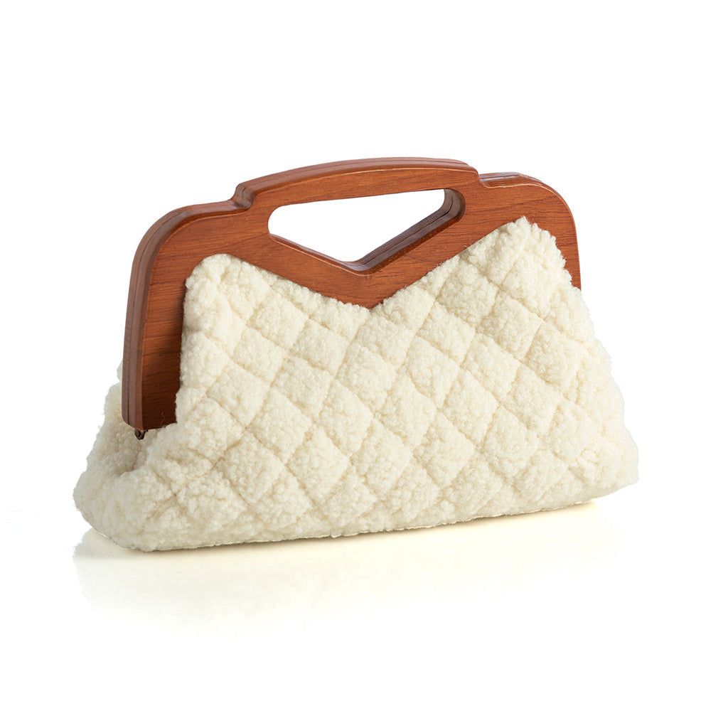 Jayden Sherpa Clutch with Wood Handle - Ivory