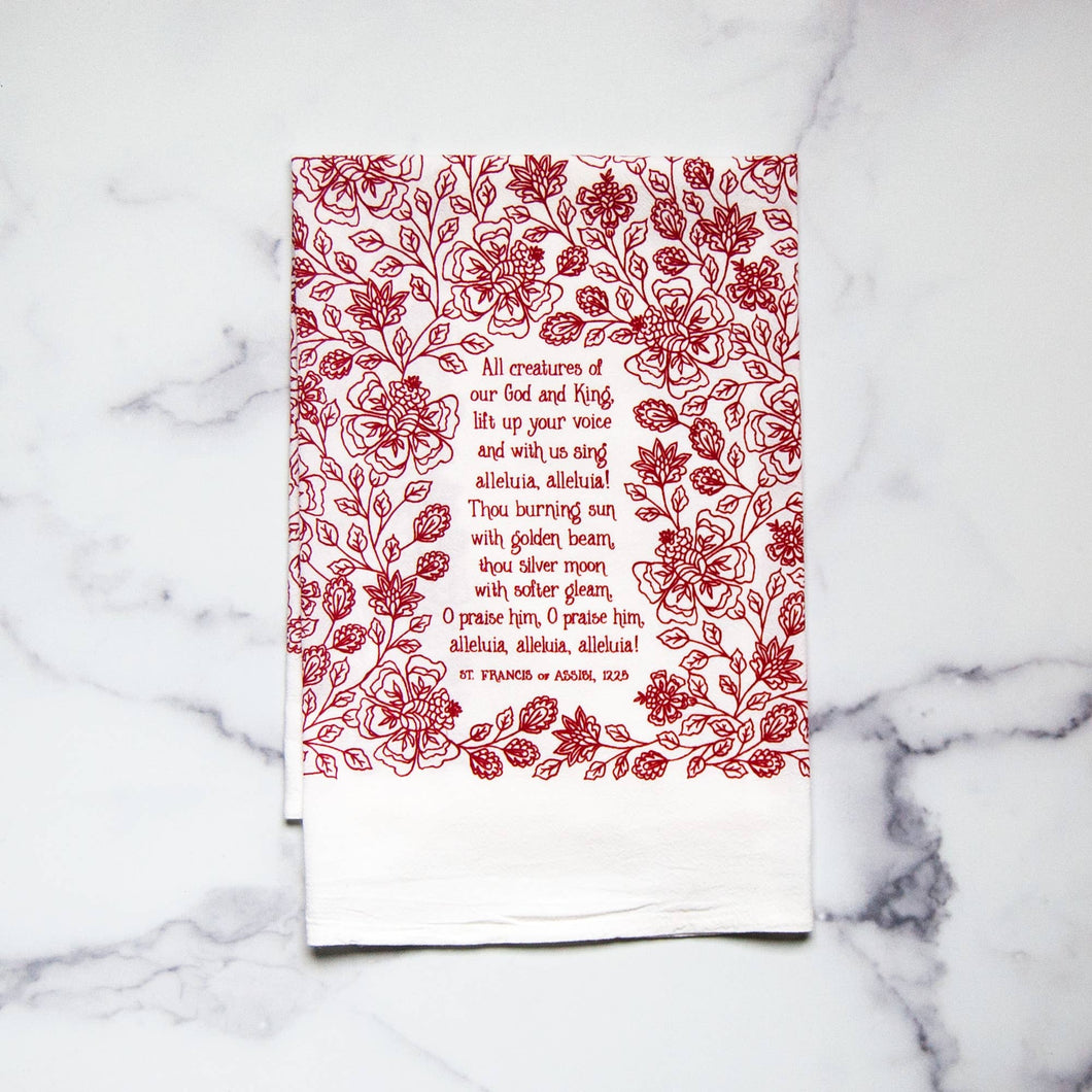 All Creatures Of Our God And King Hymn Tea Towel