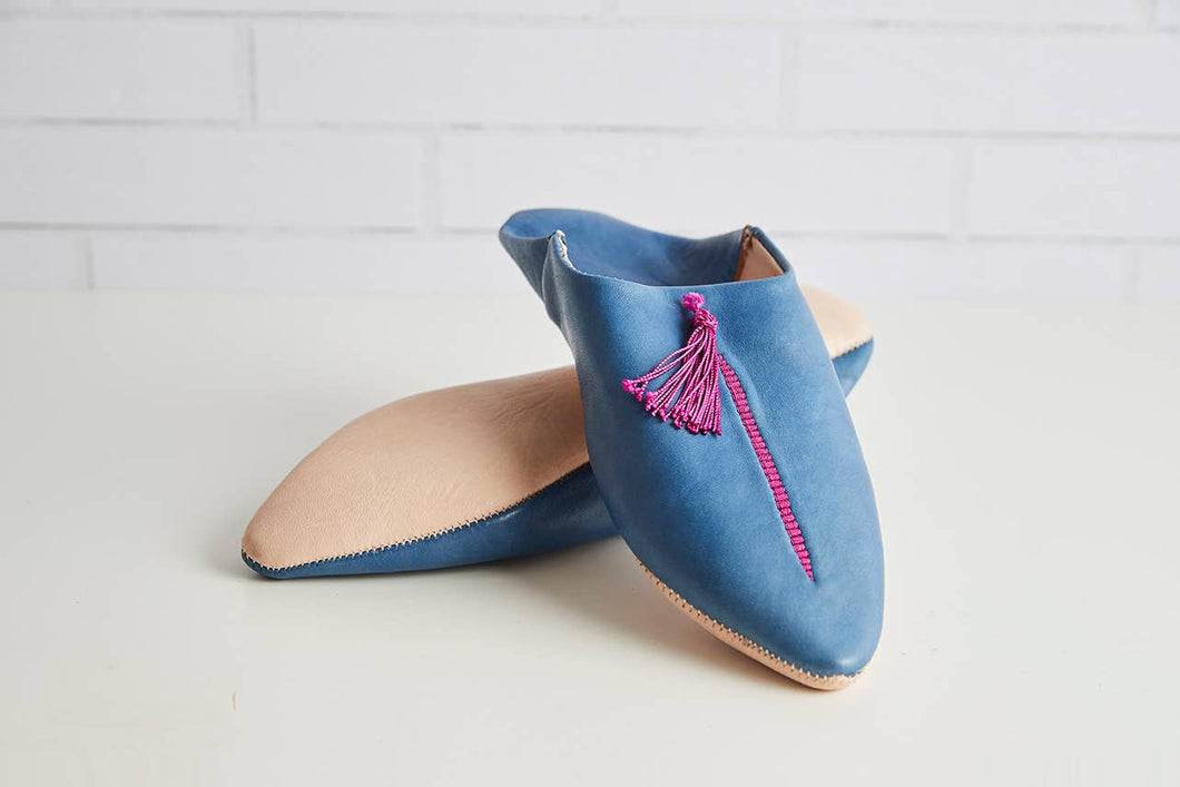 Blue Moroccan Leather Slippers