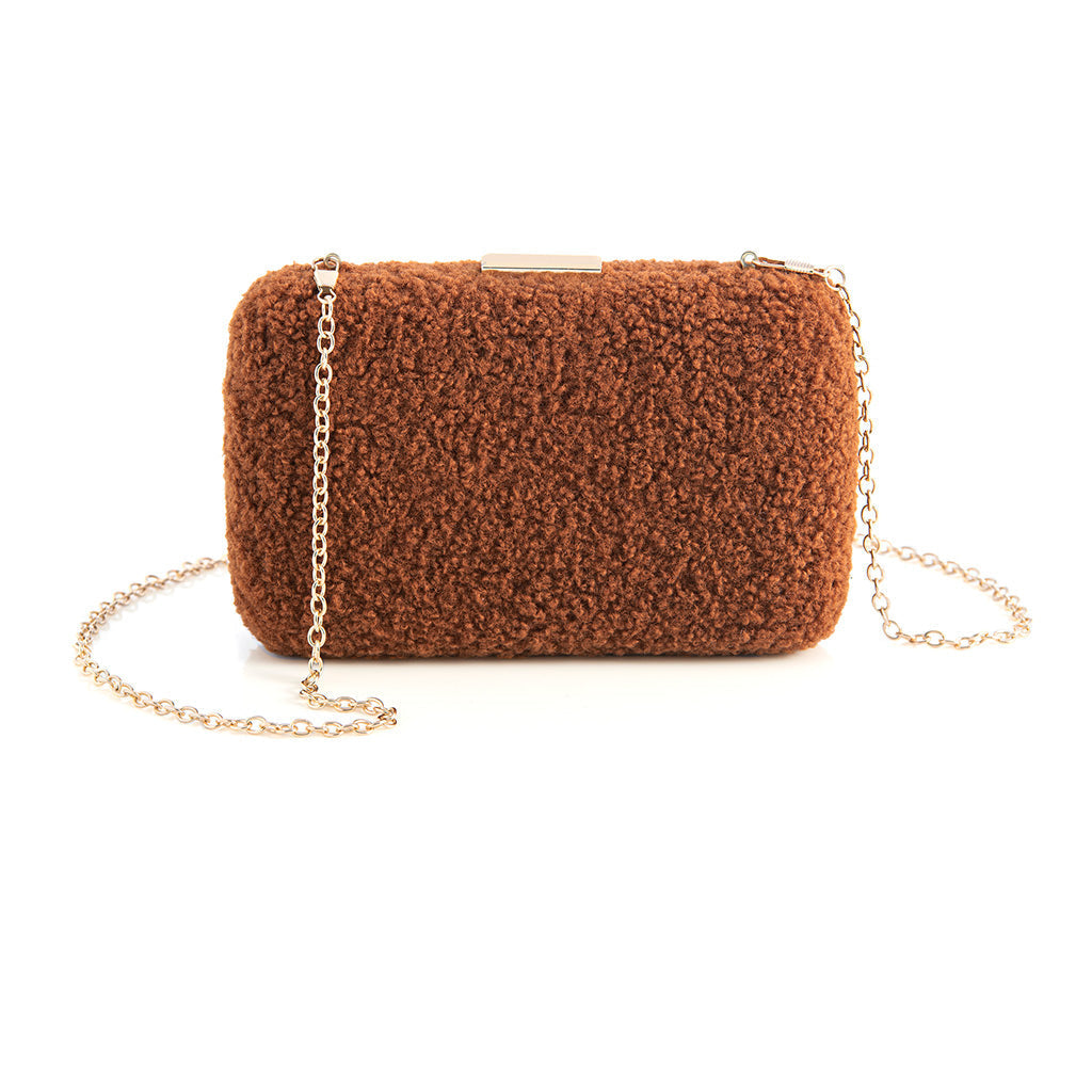 Jayden Sherpa Minaudiere Clutch - Rust