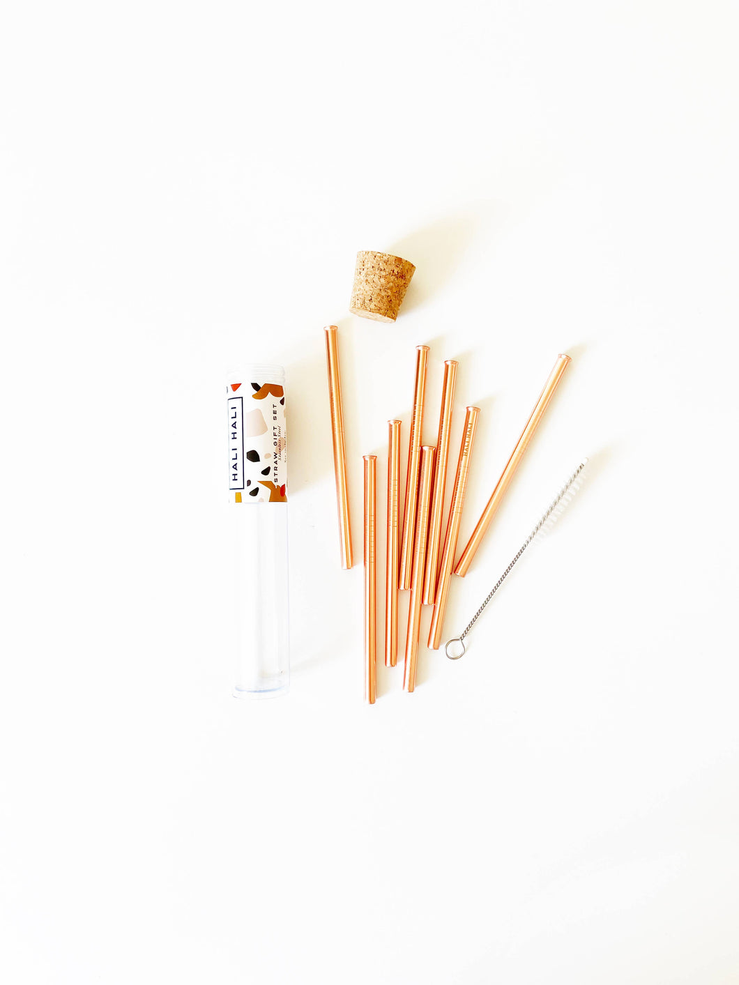 8 pc Reusable Cocktail Straw Set - Rose Gold